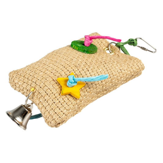 Sisal snackzakje met papier, hout en bel meerkleurig