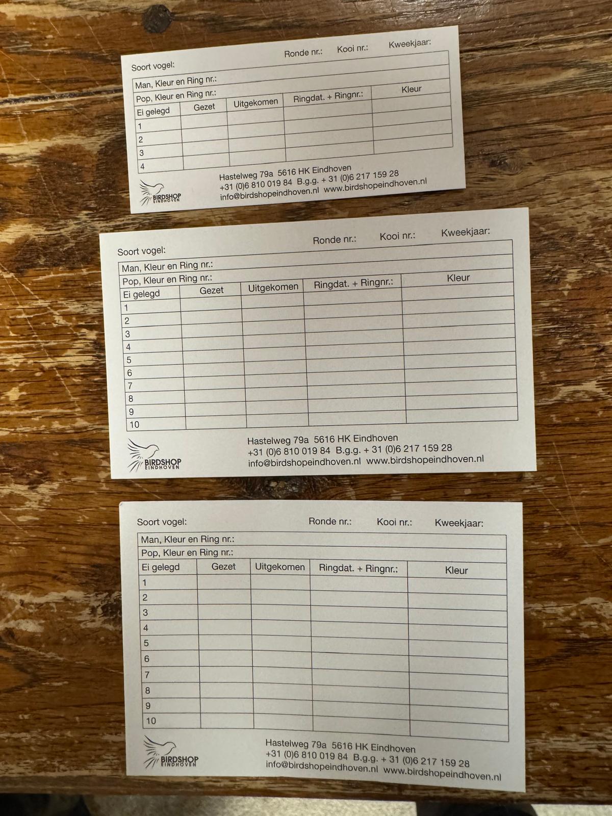 Kweekkaarten Birdshop Eindhoven 50 stuks