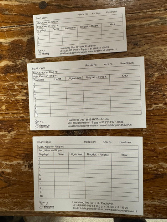 Kweekkaarten Birdshop Eindhoven 50 stuks